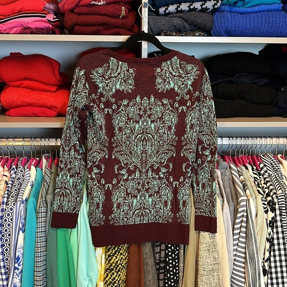 The Limited burgundy and teal print long sleeve crew neck sweater size XS - Picture 3 of 3